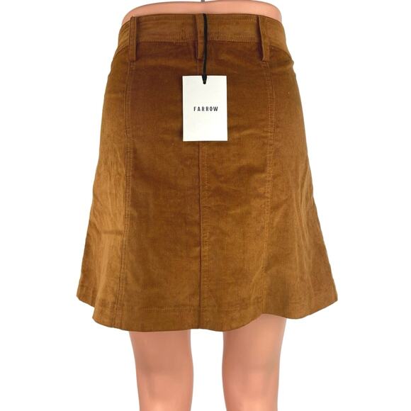 NEW Farrow Brown Corduroy Velvet Velour Button Front Mini A-line Casual Skirt M - Picture 3 of 5